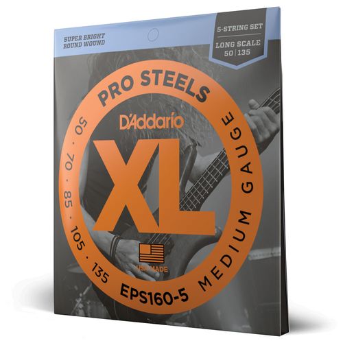 Encordoamento Para Baixo 5 Cordas 50-135 Escala Longa D'Addario XL Pro Steels EPS160-5