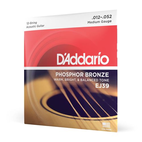 Encordoamento Para Violão Aço 12 Cordas 12-52 D'Addario Phosphor Bronze EJ39