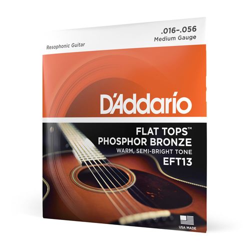 Encordoamento Para Violão Aço Dobro/Resonator 16-56 Semi-Flat D'Addario Flat Tops Phosphor Bronze EFT13