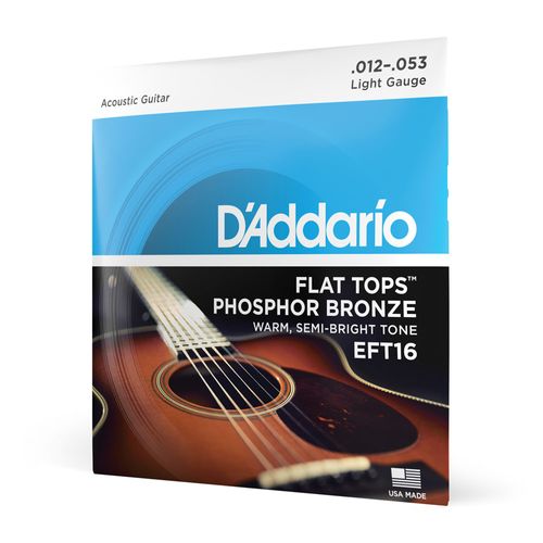 Encordoamento Para Violão Aço 12-53 Semi-Flat D'Addario Flat Tops Phosphor Bronze EFT16