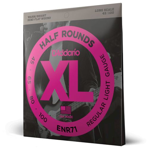 Encordoamento Para Baixo 4 Cordas 45-100 Escala Longa Semi-Flat D'Addario Half Rounds ENR71