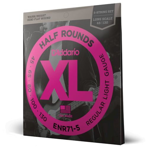 Encordoamento Para Baixo 5 Cordas 45-130 Escala Longa Semi-Flat D'Addario Half Rounds ENR71-5
