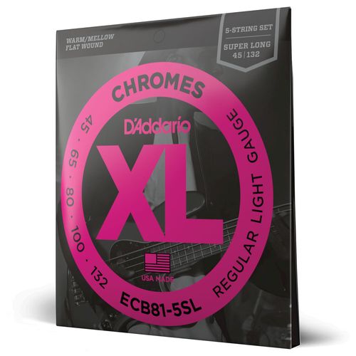 Encordoamento Para Baixo 5 Cordas 45-132 Escala Super Longa D'Addario XL Chromes ECB81-5SL
