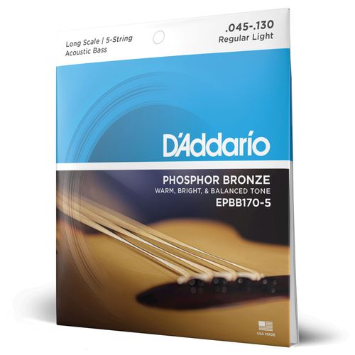 Encordoamento Para Baixolão 5 Cordas 45-130 Escala Longa D'Addario Phosphor Bronze EPBB170-5