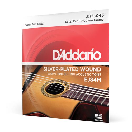 Encordoamento Para Violão Aço 11-45 Gipsy Jazz Laço D'Addario Silver-Plated EJ84M
