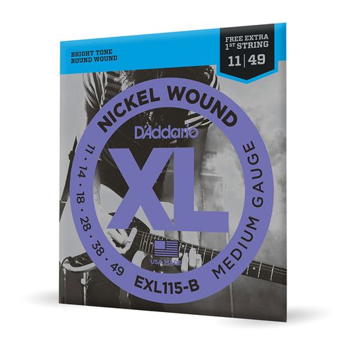 Encordoamento Para Guitarra 11-49 Com Corda Extra PL011 D'Addario XL Nickel EXL115-B