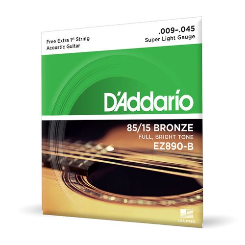 Encordoamento Para Violão Aço 09-45 Com Corda Extra PL009 D'Addario 85/15 Bronze EZ890-B