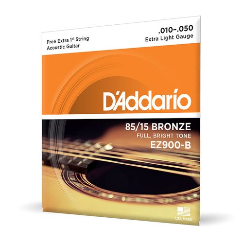 Encordoamento Para Violão Aço 10-50 Com Corda Extra PL010 D'Addario 85/15 Bronze EZ900-B.