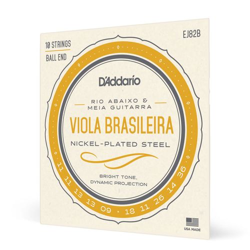 Encordoamento Para Viola Brasileira Rio Abaixo/Meia Guitarra Bolinha D'Addario Nickel Plated Steel EJ82B