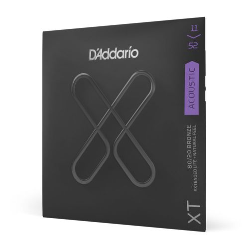 Encordoamento Para Violão Aço Revestido 11-52 Tensão Leve-Custom D'Addario XT 80/20 Bronze XTABR1152