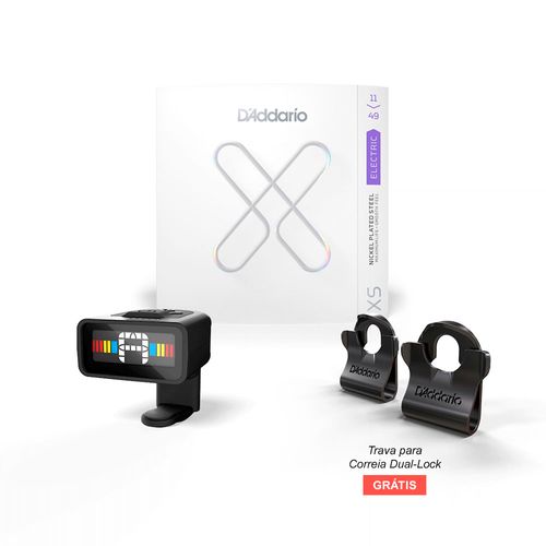 Combo Encordoamento Para Guitarra Media .011-.049 D’Addario XS Nickel XSE1149 + Afinador Micro Headstock Tuner Cromático D'Addario PW-CT-12 & Brinde