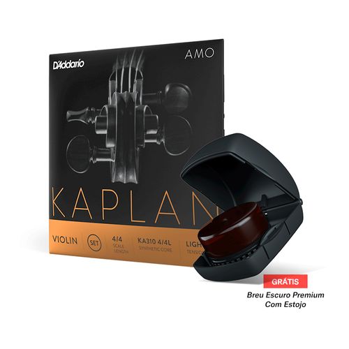 Encordoamento Para Violino Tensão Média D'Addario Kaplan Amo KA310 4/4M + Brinde