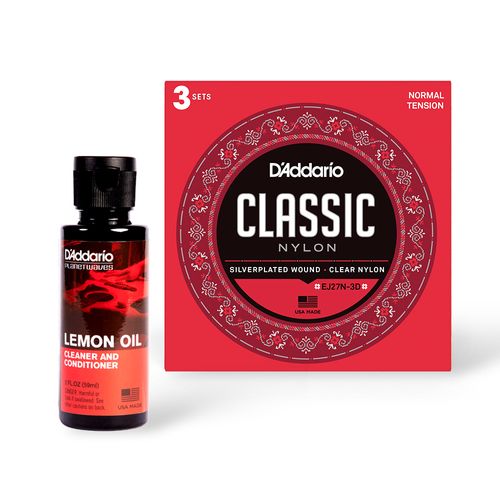 Kit Óleo De Limão Para Limpeza D'Addario   + Encordoamento Para Violão Nylon D'Addario Classic Nylon
